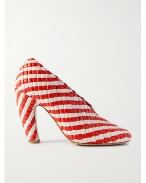 Bottega Veneta Canalazzo Striped Intrecciato Leather Court Shoes - Red