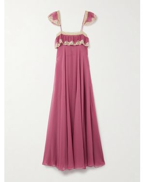 Chloé Lace-Trimmed Organic Silk-Crepon Maxi Dress - Pink