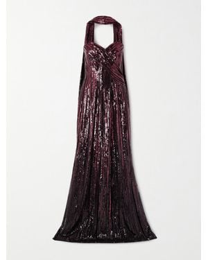 Elie Saab Strapless Scarf-Detailed Sequined Tulle Gown - Purple