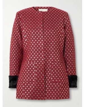 D'Estree Lea Plush-Trimmed Metallic Jacquard Jacket - Red