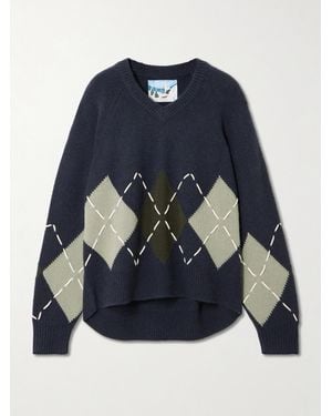 arch4 Sloane Embroidered Argyle Cashmere Jumper - Blue