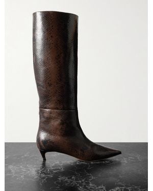 Jimmy Choo Maxima 35 Kniehohe Stiefel Aus Leder Mit Schlangeneffekt - Schwarz
