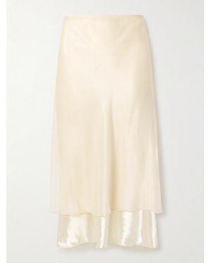 KHAITE Monina Layered Satin And Organza Midi Skirt - Natural