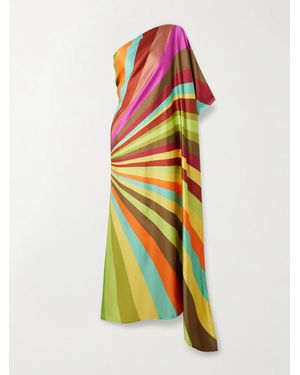 Dima Ayad One-Shoulder Draped Printed Satin Gown - Multicolour