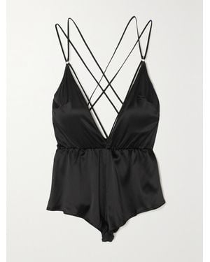 Coco De Mer Open-Back Gathered Silk-Blend Charmeuse Playsuit - Black