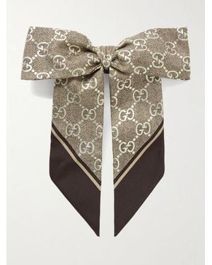 Gucci Bow-Embellished Printed Silk-Twill Hair Tie - Natural
