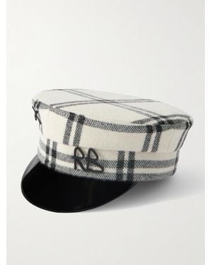 Ruslan Baginskiy Baker Boy Embroidered Checked Wool-Blend Flannel Cap - Gray