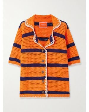 La DoubleJ Salt 'N' Vinegar Striped Crocheted Cotton Shirt - Orange