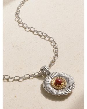 Buccellati Blossom Sterling And-Plated, Jasper And Diamond Necklace - White