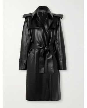 Norma Kamali Belted Vegan Leather Trench Coat - Black