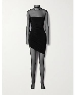 Norma Kamali Diana Pickleball Layered Ruched Stretch-Jersey And Tulle Jumpsuit - Black