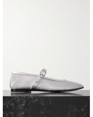 Le Monde Beryl Mary-Jane-Ballerinas Aus Mesh Mit Besätzen Aus Metallic-Leder - Weiß