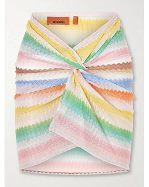 Missoni Striped Metallic Crochet-Knit Mini Skirt - Grey