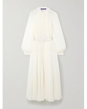 Ralph Lauren Grantly Belted Pleated Silk-Crepon Midi Dress - Natural
