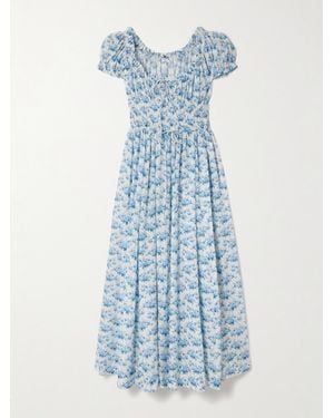 Doen Ashlynn Midikleid Aus Biobaumwoll-Voile Mit Blumenprint Und Raffungen Zum Binden - Blau