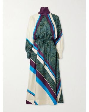 ALÉMAIS Joni Tie-Detailed Printed Silk-Twill Midi Dress - Blue