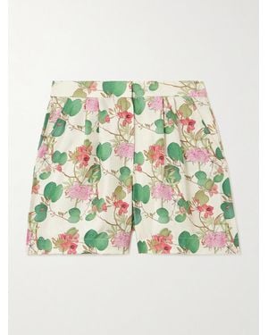 Emporio Sirenuse Tamu Pleated Floral-Print Silk-Twill Shorts - White