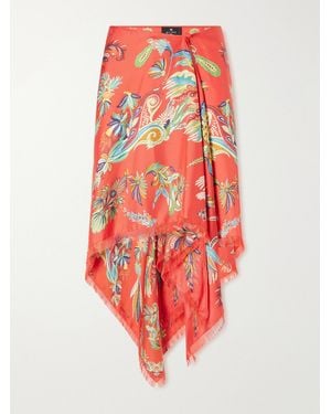 Etro Frayed Printed Twill Pareo - Red