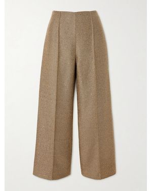 Emilia Wickstead Daffy Pleated Sequined Metallic Tweed Wide-Leg Pants - Natural
