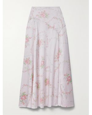 LoveShackFancy Ziggy Floral-Print Silk-Charmeuse Maxi Skirt - Pink