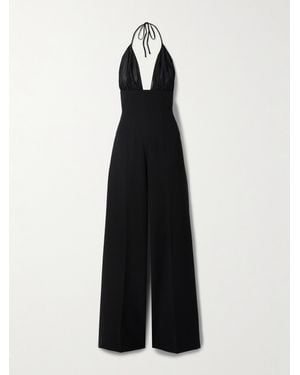 Monot Tulle-Trimmed Crepe Halterneck Jumpsuit - Black
