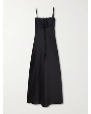 Chloé Lace-Trimmed Silk-Satin Midi Dress - Black