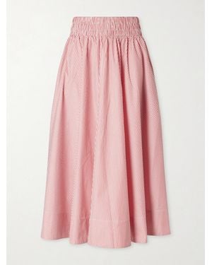 Suzie Kondi Kyria Shirred Striped Cotton-Poplin Midi Skirt - Pink