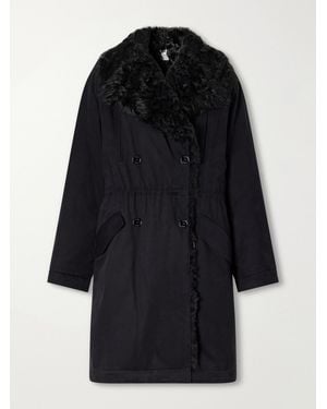 TOTEME Double-Breasted Shearling-Trimmed Organic Cotton Coat - Black