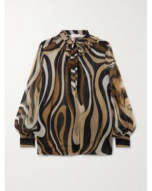 PUCCI Ruffled Metallic Silk-Blend Crepon Pussy-Bow Blouse