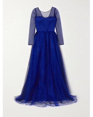 Rasario Glittered Tulle Gown - Blue