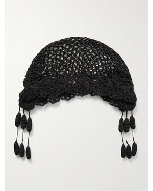 Bode Blossom Tasselled Crocheted Cotton Cap - Black