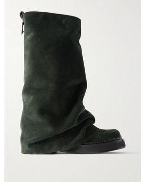 The Attico Robin Layered Suede Knee Boots - Black
