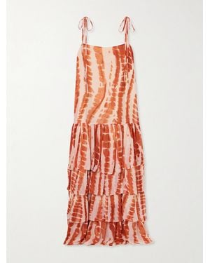 ANDRES OTALORA Tha Embellished Tiered Printed Recycled-Chiffon Maxi Dress - White