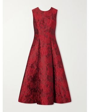 Emilia Wickstead Mara Pleated Floral-Cloqué Midi Dress - Red