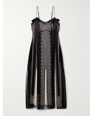 Simone Rocha Bow-Detailed Lace-Trimmed Chiffon Midi Dress - Black