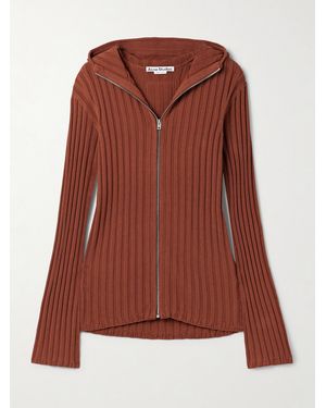 Acne Studios Hooded Ribbed Cotton Cardigan - Marron