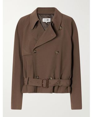 MM6 by Maison Margiela Belted Distressed Gabardine Jacket - Brown