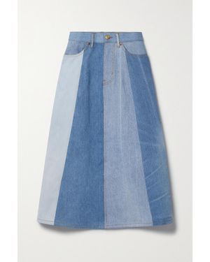 B Sides Simone Patchwork Upcycled Denim Midi Skirt - Blue