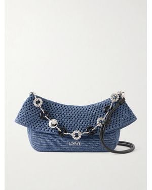Loewe Paula's Ibiza Ola Embellished Leather-Trimmed Raffia Shoulder Bag - Blue
