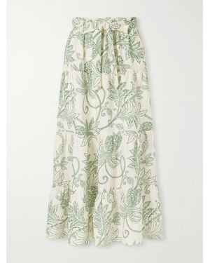 lemlem Sanaa Tiered Printed Linen Midi Skirt - White