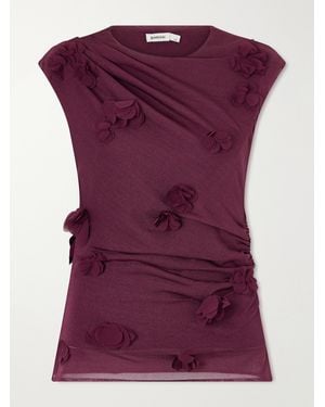 Jonathan Simkhai Tessa Appliquéd Tulle Blouse - Purple