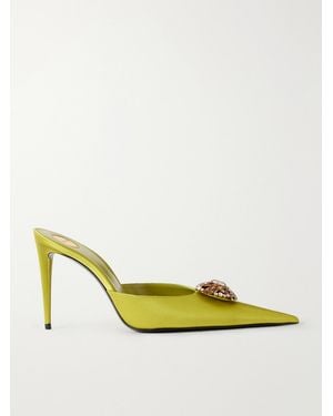 Saint Laurent Cosmo 95 Embellished Satin Pumps - Yellow