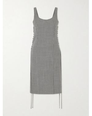McQueen Checked Corseted Wool Midi Dress - Gray