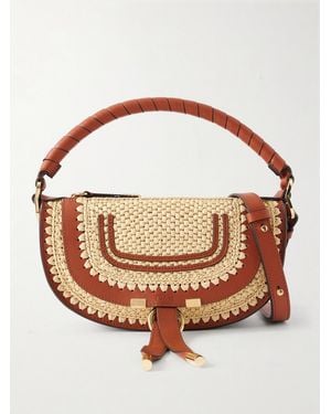 Chloé Marcie Leather-Trimmed Raffia Shoulder Bag - Brown