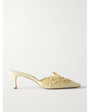 Manolo Blahnik Harnes 50 Mules Aus Veloursleder Mit Applikationen - Natur
