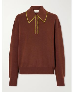 ALÉMAIS Rosette Merino Wool-Piqué Polo Sweater - Brown