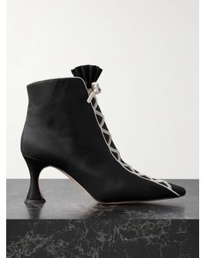 Manolo Blahnik Nolhac 70 Ruffled Velvet-Trimmed Silk Ankle Boots - Black