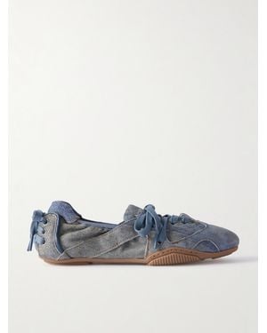 Acne Studios Bilaria Paneled Logo-Print Denim Ballet Flats - Blau
