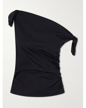 STAUD Bellaria Asymmetric Knot-Detailed Cotton-Blend Poplin Top - Black