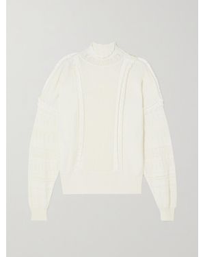 James Purdey & Sons Embellished Lace-Trimmed Pointelle-Knit Cashmere Jumper - White